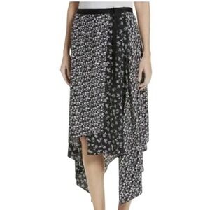 Rag & Bone Liv‎ Wrap Skirt Black Floral Asymmetrical Size 4 Boho Whimsy Goth